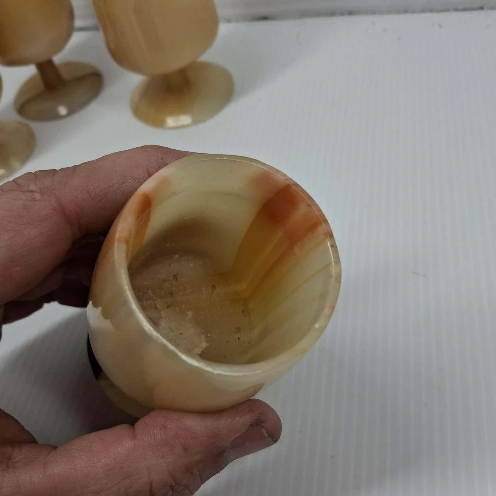 Vintage‎ Natural Banded Onyx Marble Mini Goblet Cordial Shot Glass Set of 4